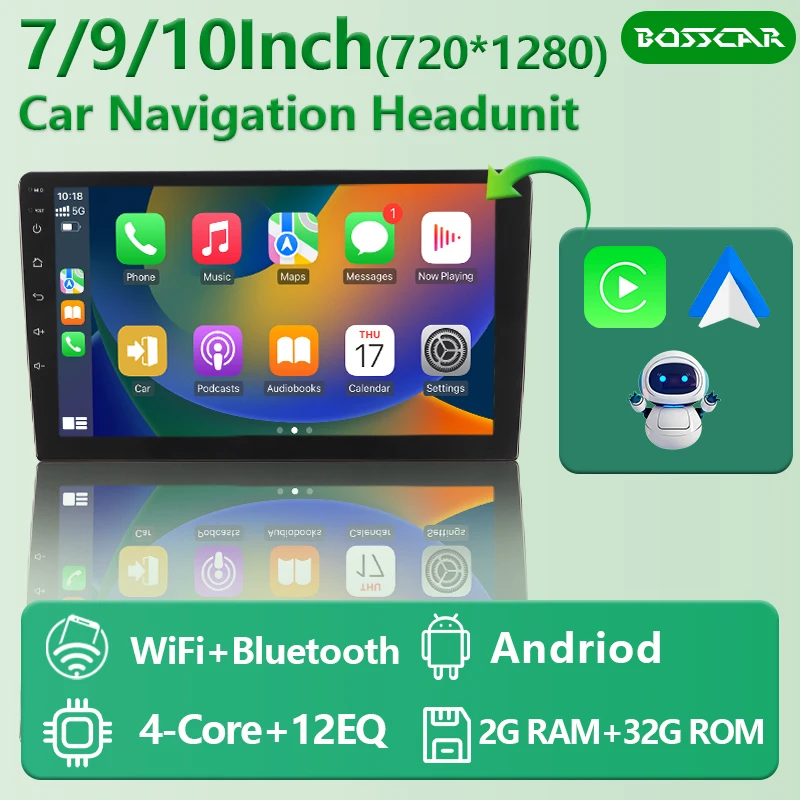 

BOSSCAR Car Radio Wireless Carplay Android Auto 2 Din 7"/9"/10"GPS Navigator MP5 Player Touch Screen WiFi FM BT Autoradio Stereo