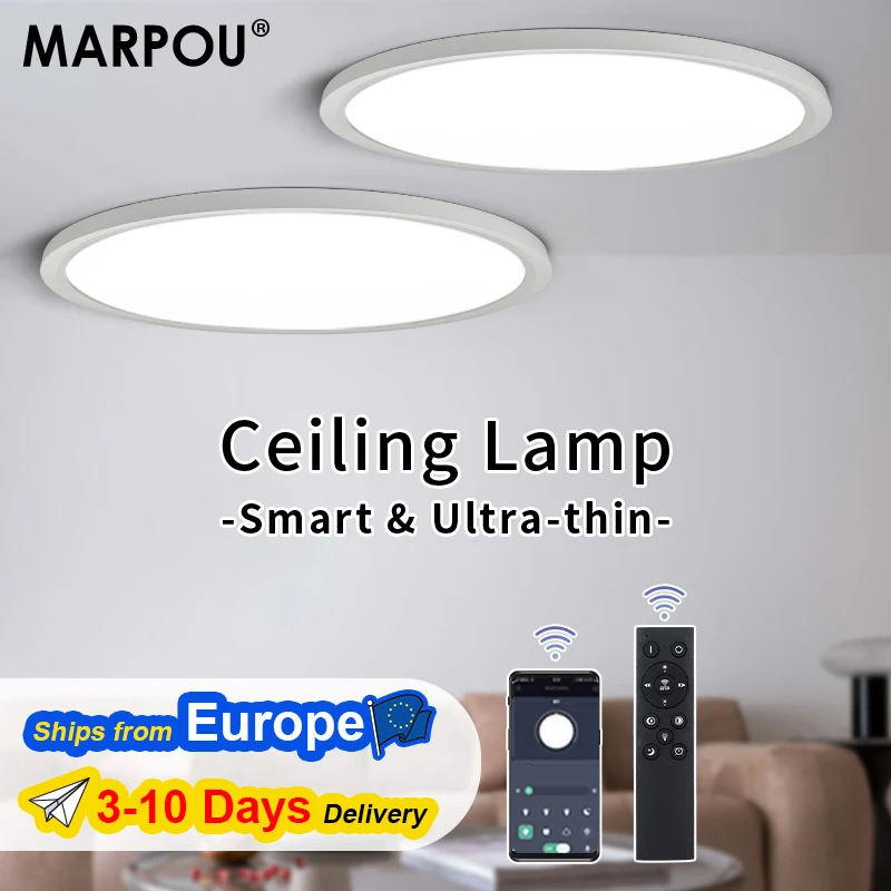 Plafoniere a LED MARPOU con telecomando APP Lampada da casa intelligente rotonda moderna dimmerabile ultrasottile da 0,9 pollici Soggiorno camera da letto