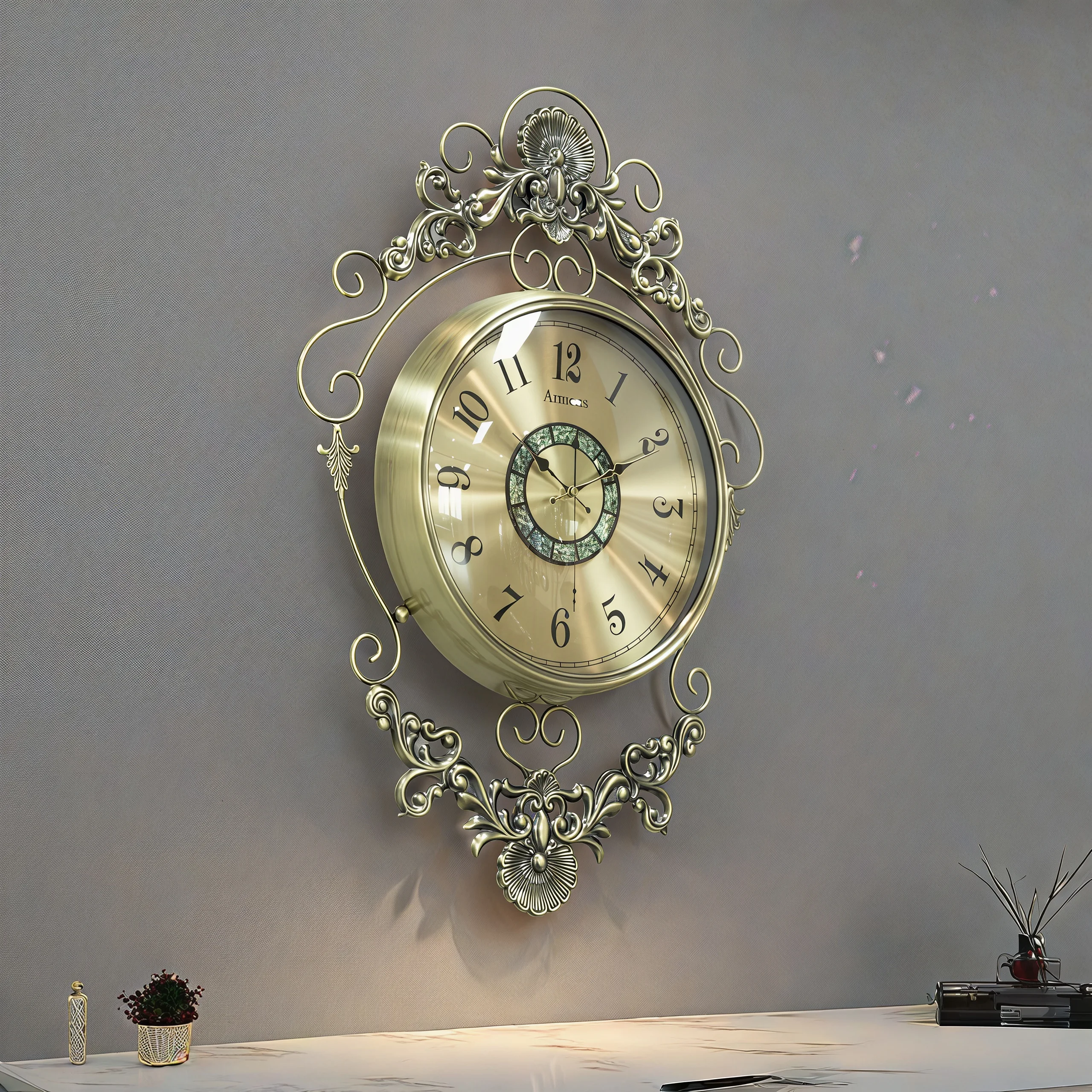 Retro Metal Material Still Life Pattern Quartz Industrial Style Battery Operated AA Battery Hanging Wall Clock for