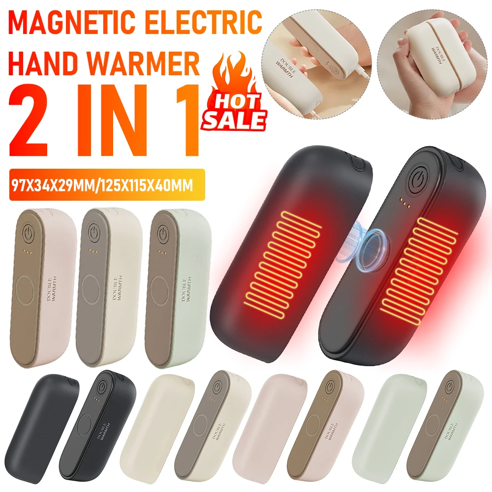 2 in 1 Magnetic Hand Warmer Electric Pocket Hand Warmer Fast Heating Pocket Heater 3 Gear Temperature Setting For Indoor Outdoor