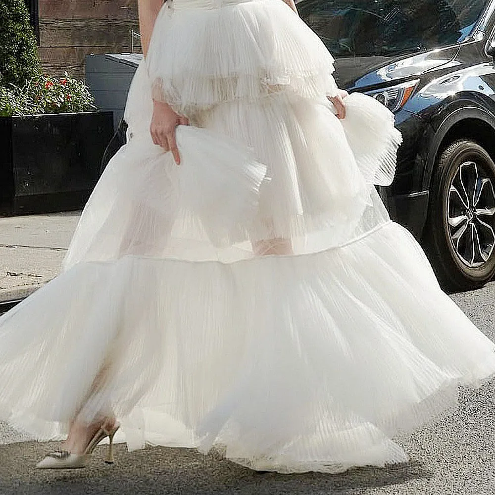 Przezroczysta spódnica ślubna z elastyczną talią, warstwowa tiulowa spódnica na studniówkę, seksowna spódnica tutu w kolorze złamanej bieli, spódnica urodzinowa.