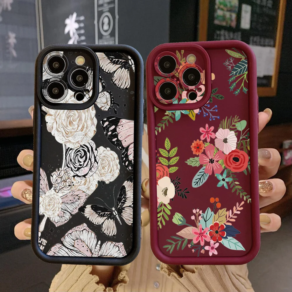 فراشة زهرة حالة وقائية كاملة ، غطاء مضاد للسقوط ، Realme C67 ، C53 ، C51 ، Note 50 ، C21Y ، C25Y ، C33 ، C30 ، C35 ، 9i