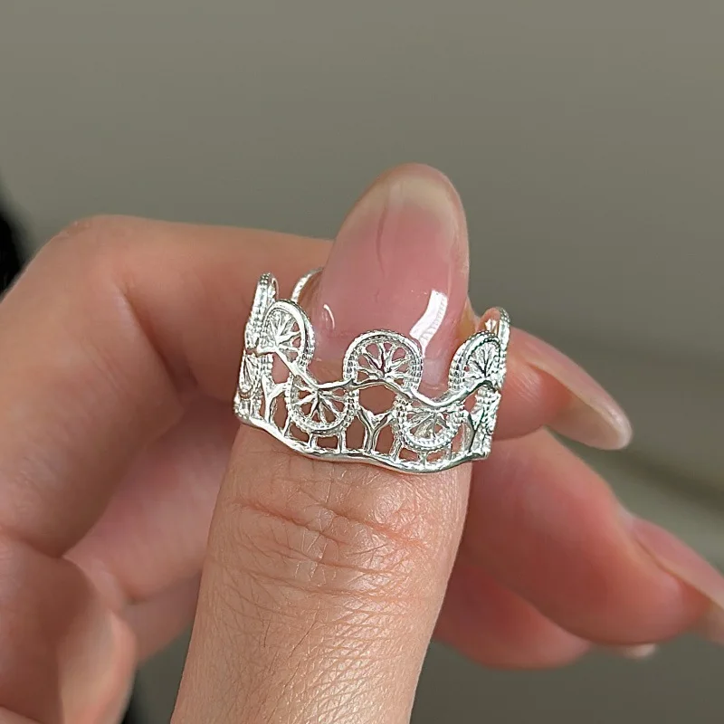 [Cciris.Com] S925 Silver Lace Texture Ring Japanese Vintage Minimalist Wholesale Stacking Jewelry for Women