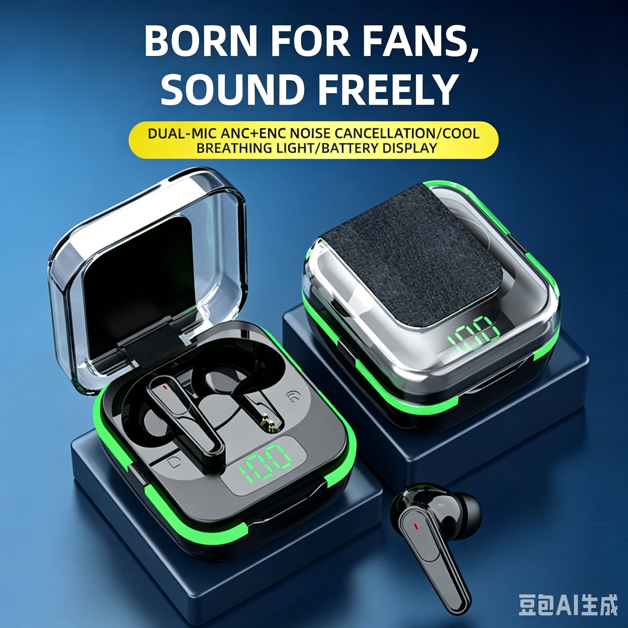 PLUS80 TWS Bluetooth5.4 Earbuds ANC ENC Noise Cancelling Touch Control Digital Display Wireless Headphones Type-C In Ear Headset