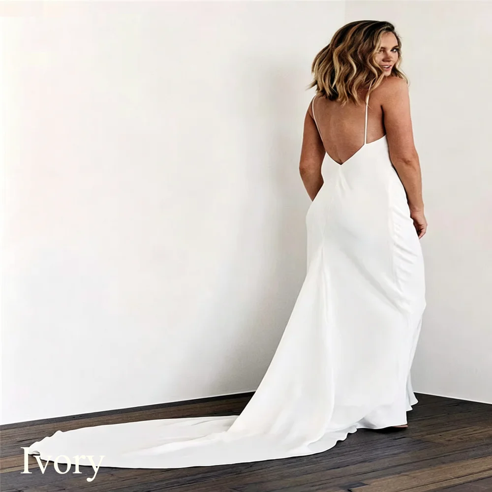 Customized Simple Mermaid Wedding Dresse Sexy Backleess Elegant Spaghetti Strap Satin Bridal Gowns V-neck Beach Vestido De Noiva image 4