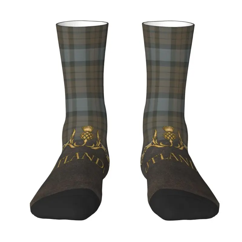 Leather And Tartan Outlander Pattern Men Women Crew Socks Fun Modern Plaid Check Texture Spring Summer Autumn Winter Dress Socks