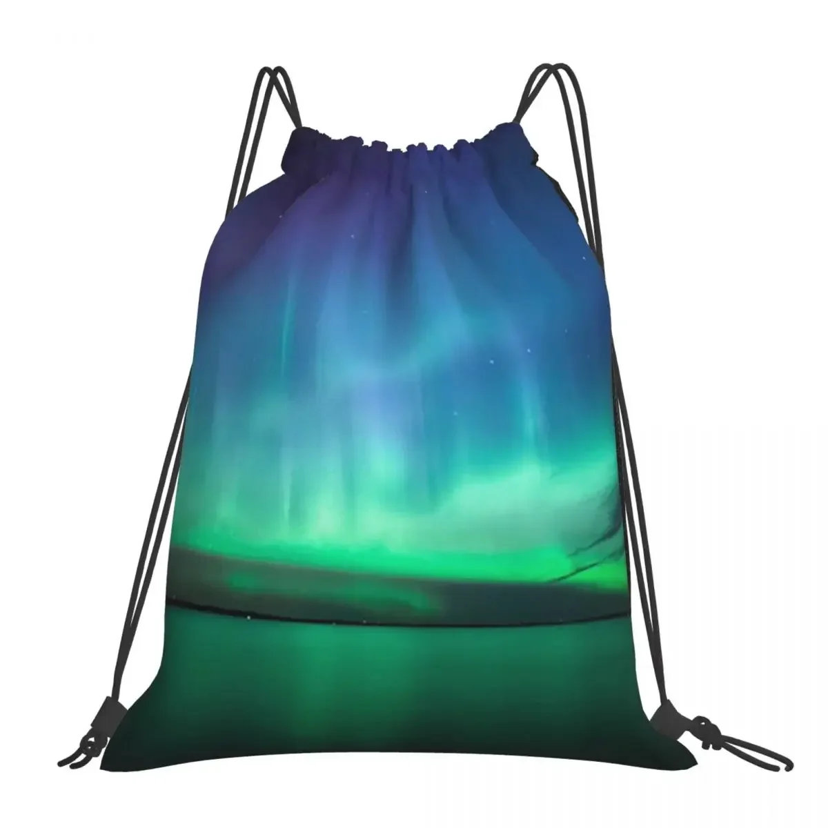 Beautiful Northern Lights Backpacks Portable Drawstring Bags Drawstring Bundle Pocket Sports Bag BookBag For Travel Students