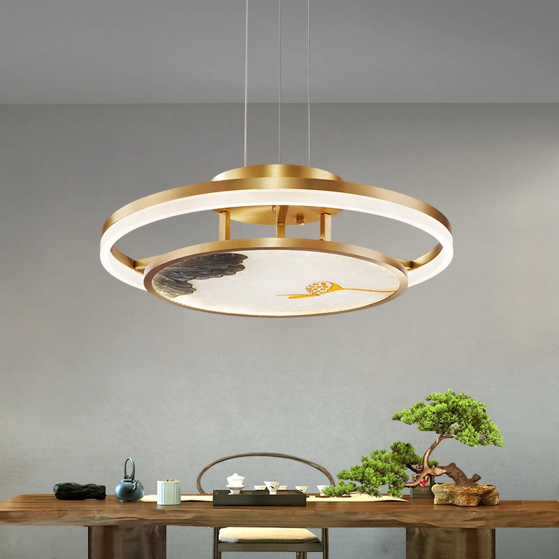 

Enamel color new Chinese living room chandelier, modern and simple, Chinese style lotus leaf dining room, tea room, bedroom, stu