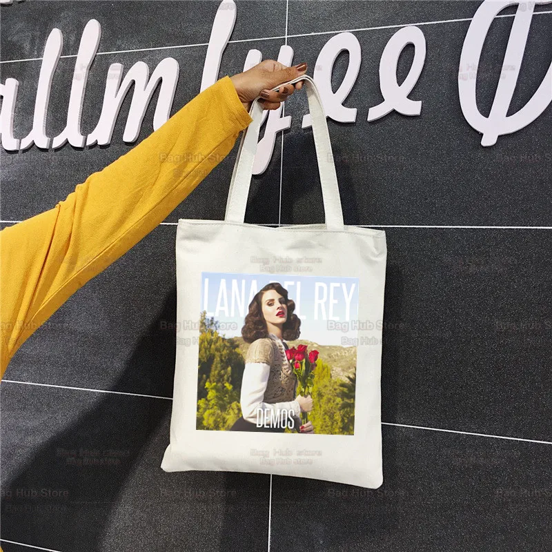 Sacola de lona Lana Del Rey para mulheres, bolsa de compras Eco, bolsa de ombro de grande capacidade, bolsa de compras dobrável feminina