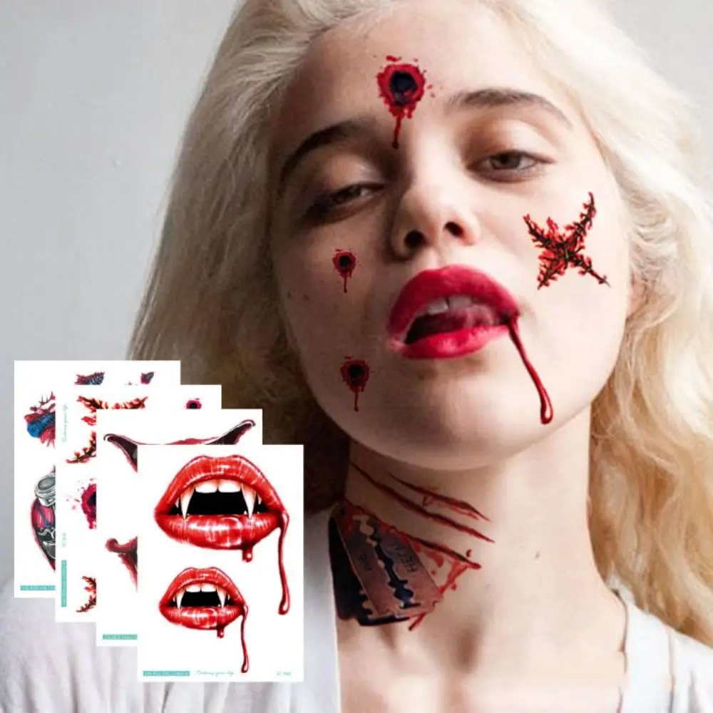 페이스 패치 할로윈 임시 타투 방수 흉터 거미 디자인 타투 스티커 거미 흉터 DIY 실물 같은