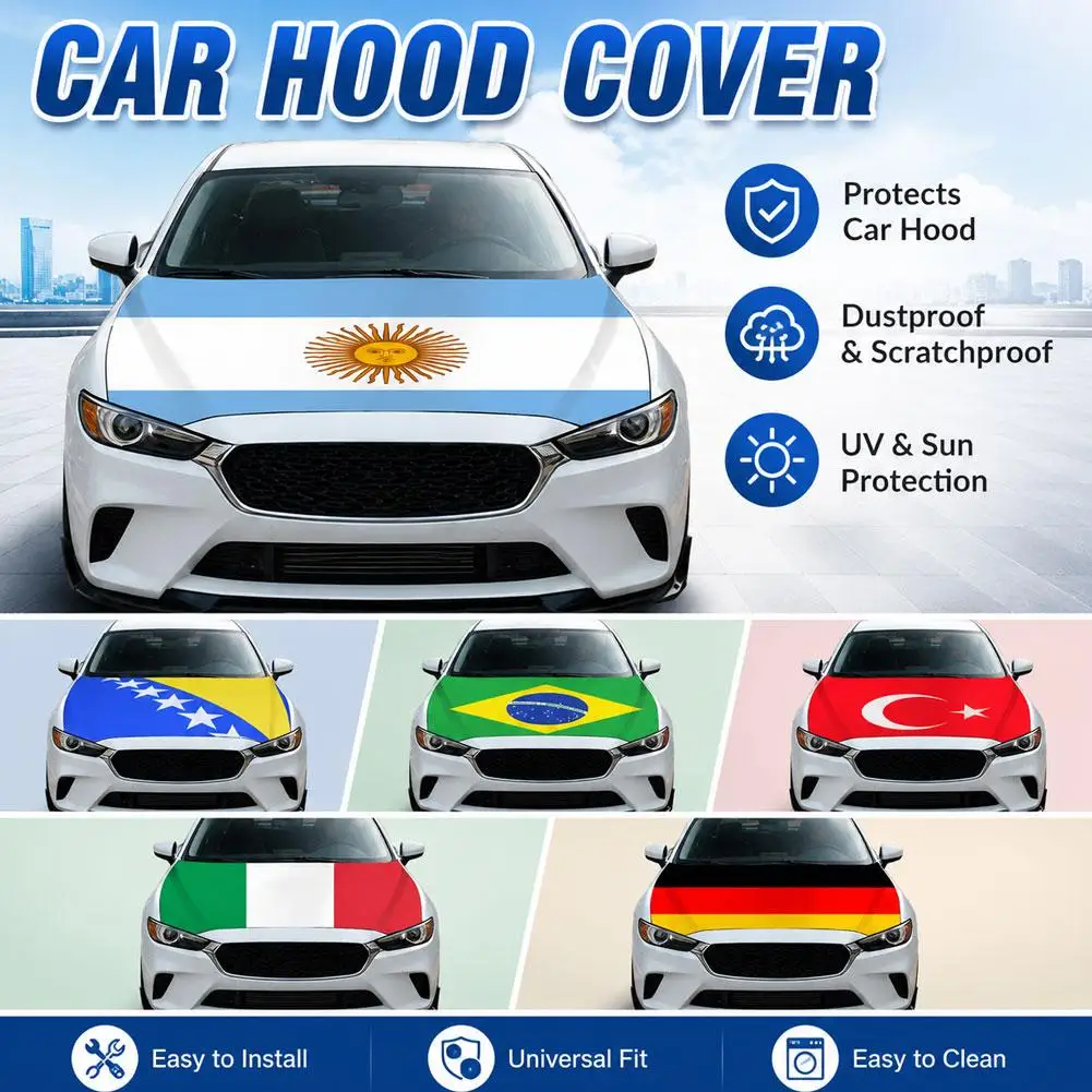 National Argentina Flag Car Engine Cover Argentinean Decoration Elastic Fabrics Truck Full Graphic Decor Bonnet Banner