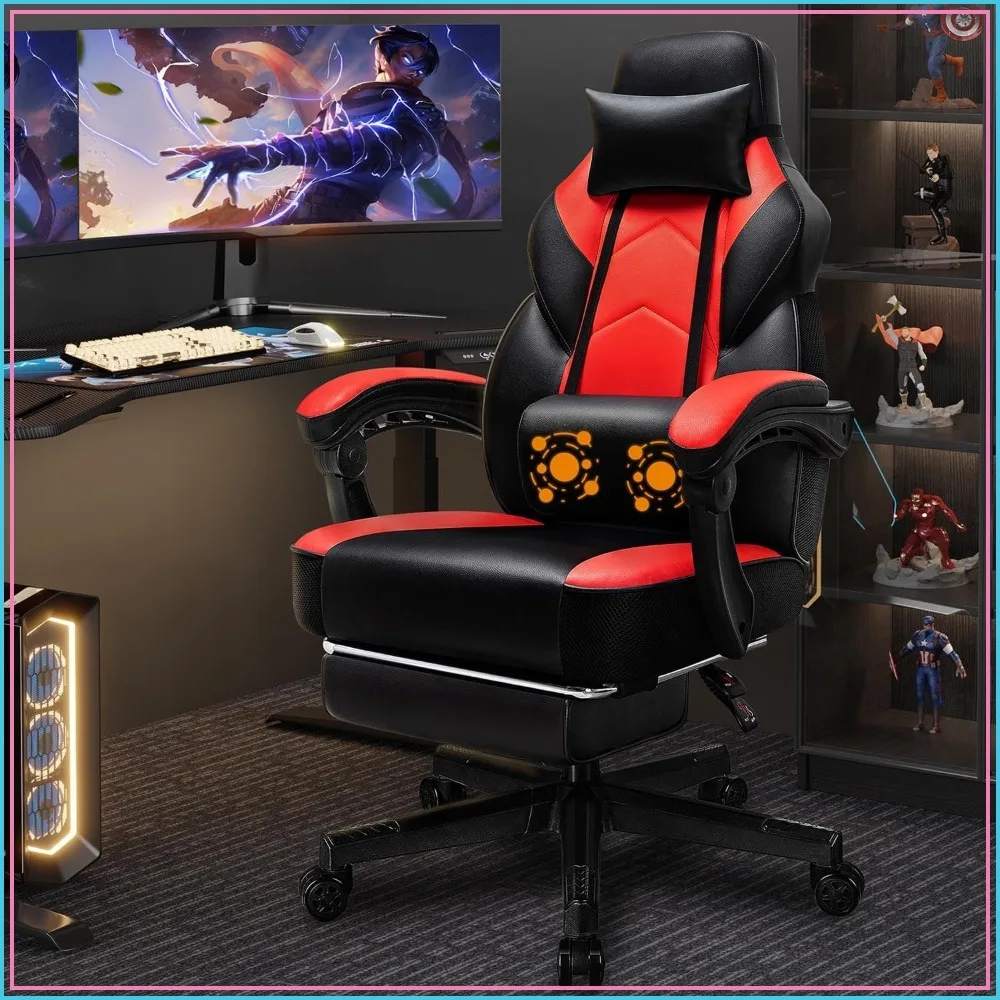 Ergonomic Gaming Chair with Footrest, Massage Lumbar, Adjustable Height & 360° Swivel