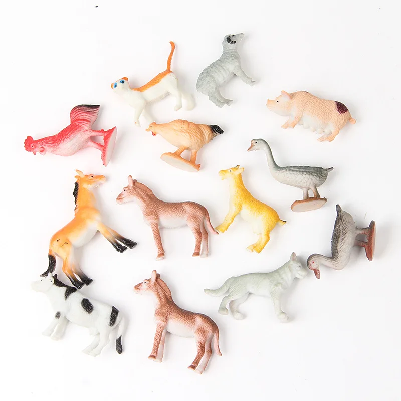 12PCS Simulation Farm Animals Poultry Cattle Calf Bull Musk Action Figures Early educational toys for children Christmas gif