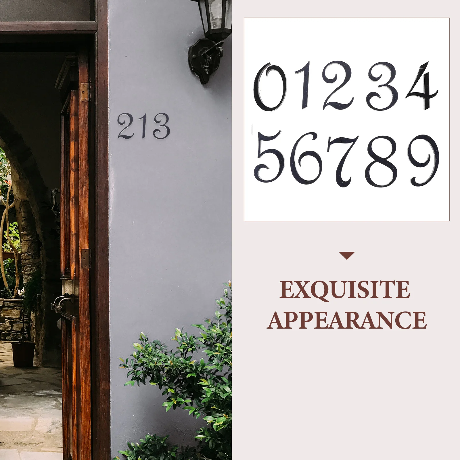 

10Pcs Modern House Numbers Self Adhesive Door Address Numbers for Outside Mailbox Wood Walls Street Apartment Hotel Room