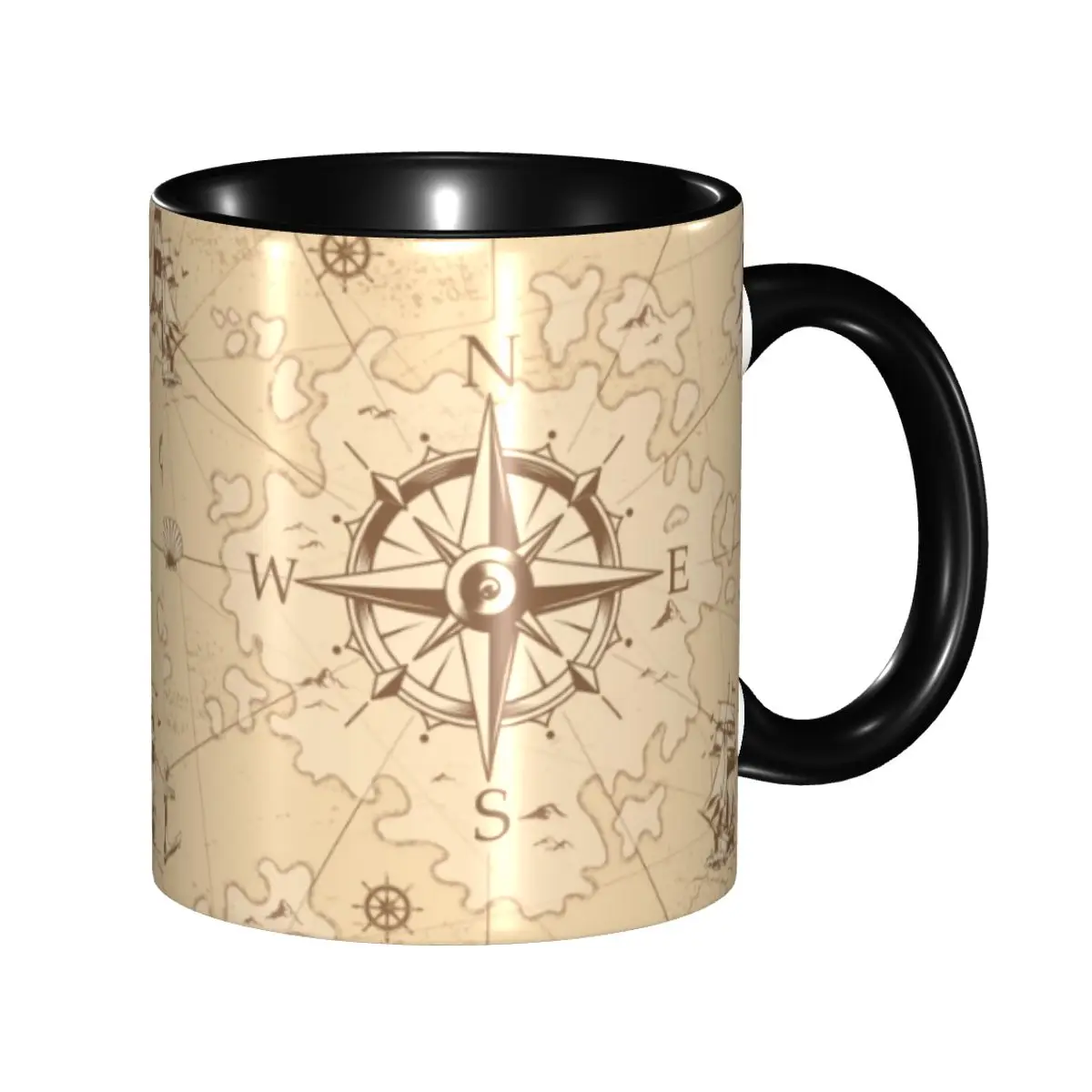 Vintage Pirate's Map Coffee Mugs DIY Personalized Nautical Compass Sailor Ceramic Milk Tea Mug Cup