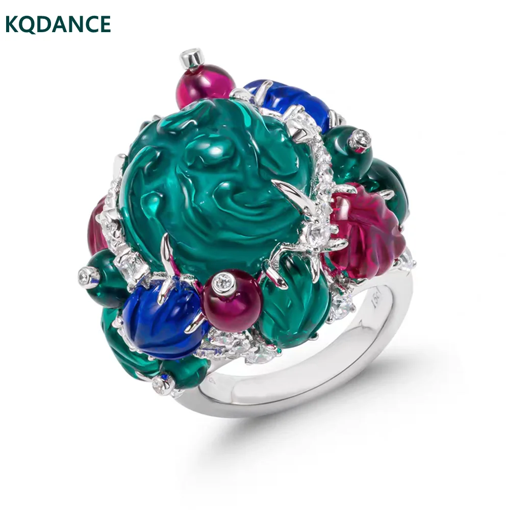 

KQDANCE Heavy Craft Solid 925 Sterling Silver Large Green Stone High Carbon Diamond Fruit Gemstone Rings For Women Fine Jewelry