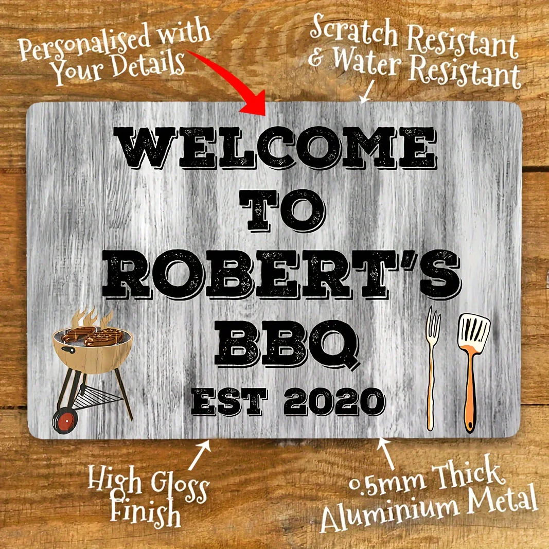 Personalized Name BBQ Metal Sign Custom Establish Year Vintage Aluminum Plaque Welcome To Backyard Grill Wall Decor Water Scratc