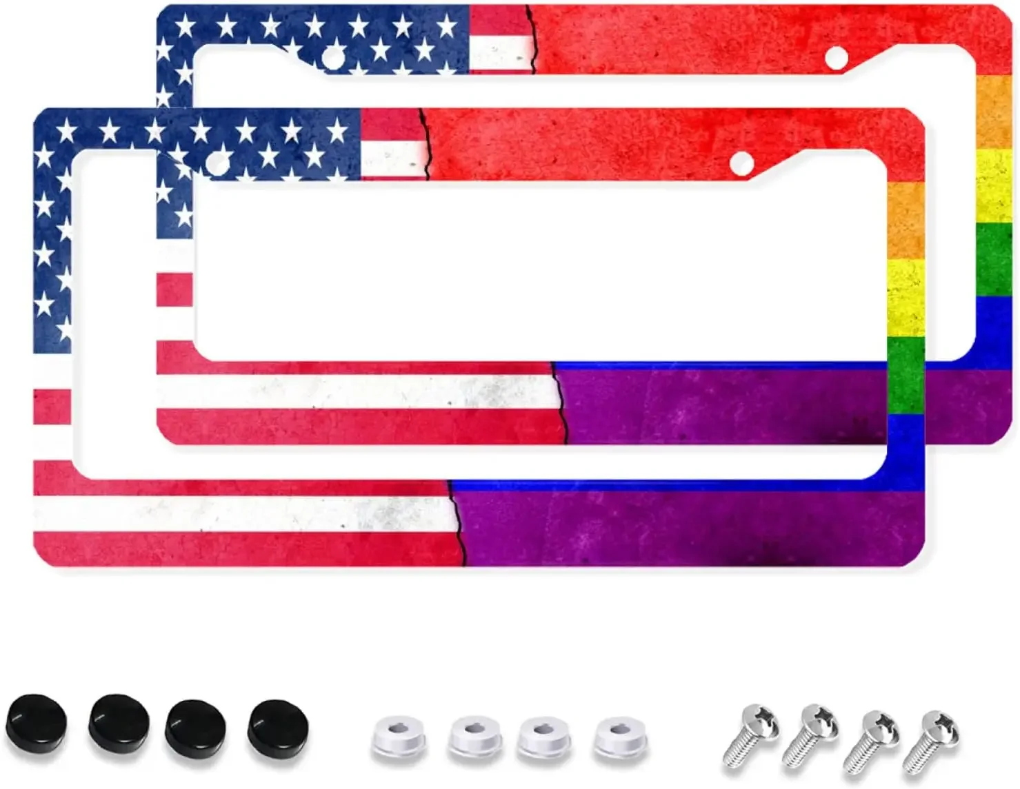 Porta targa con motivo bandiera americana arcobaleno, confezione da 2, porta targa con 2 fori, cornice per etichetta per auto, per donne, uomini, veicoli statunitensi