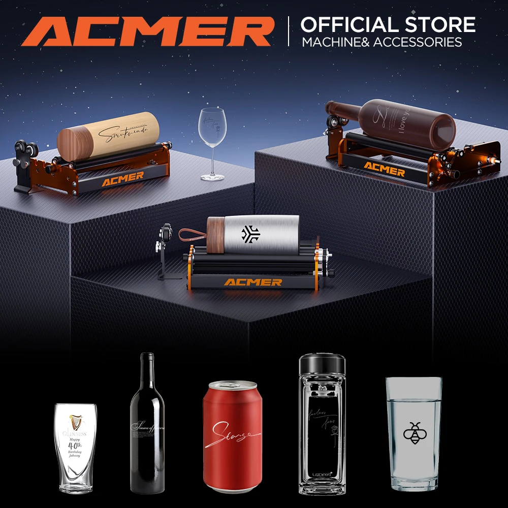 ACMER M2 Laser Rotary Roller,  Y-axis Rotary 360° for Engraving Cylindrical Objects, Ring, Suitable for Most Laser Engrave