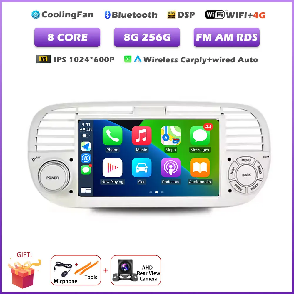 7 inch Android 16 Auto voor FIAT 500 2007-2015 GPS Navigatie Draadloze Carplay Auto Multimedia Videospeler Stereo Autoradio tools BT