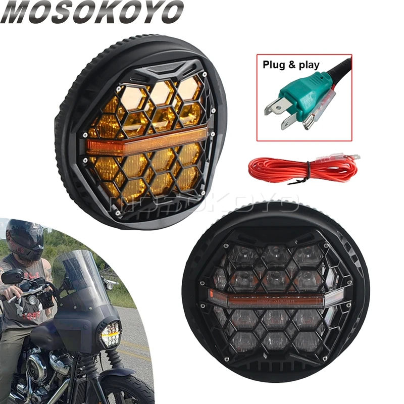 

5.75Inch LED Headlight 5-3/4 Headlamp DRL HI/LO Beam Lights For Harley Sportster XL1200C XL883C Dyna Street Bob FXDB Super Glide