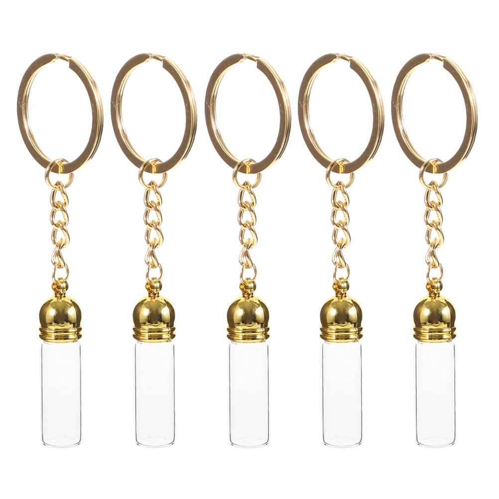 

5 Pcs Small Glass Bottle Pendant Travel Perfume Empty Zinc Alloy Miniature Keychain