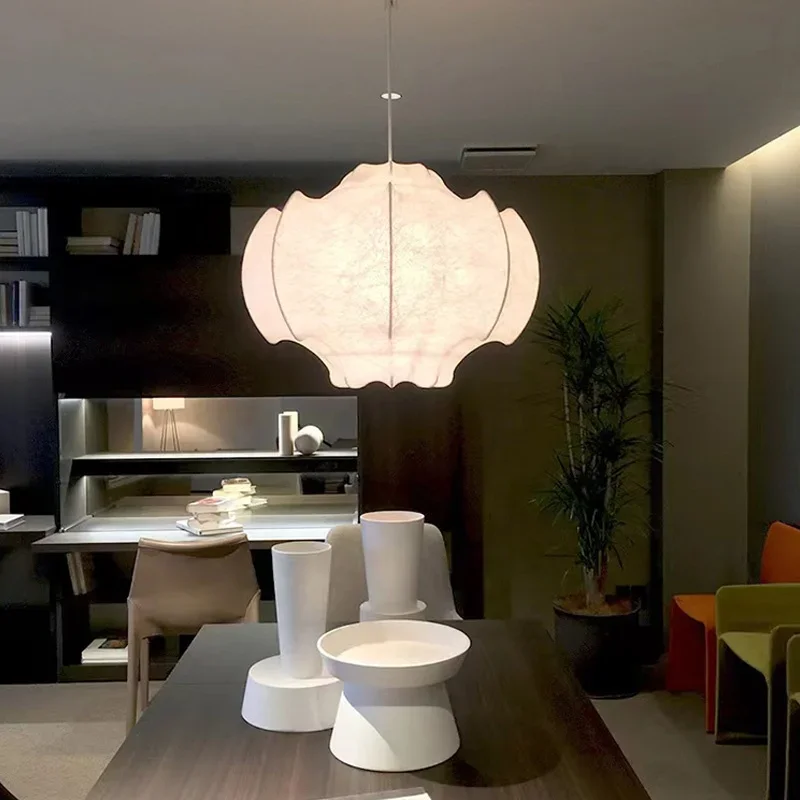 

Newest fashion silk fabric dimmable led pendant light indoor multi shape handmade hanging pendant lamp