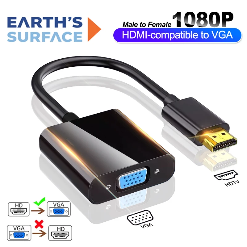 HDMI-compatible to VGA Adapter Cable 1080P Male to Female Video Digital to Analog Converter for PS4 PC Laptops TV Box Projector