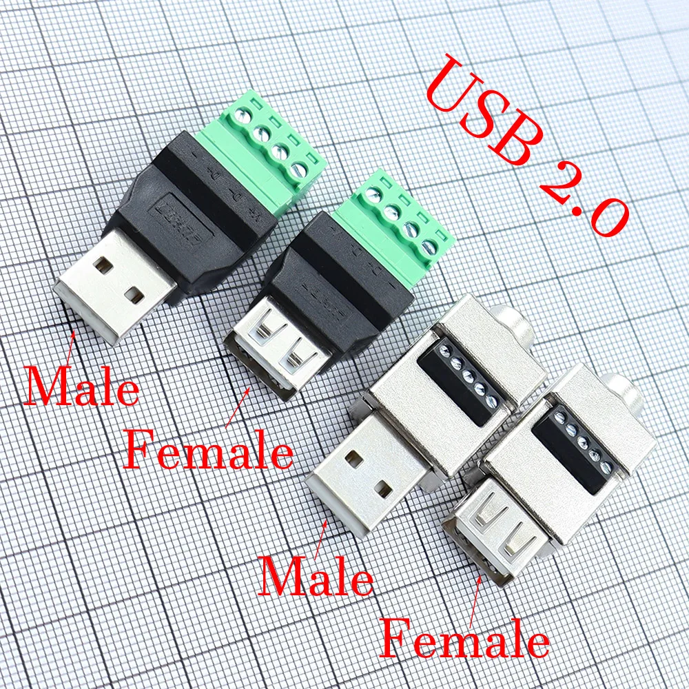 USB 2.0 Connector Avoid Welding Plugs USB Type A Male Female to 4Pin 5pin Screw Terminal Socket Adapter Plug For Computer TV