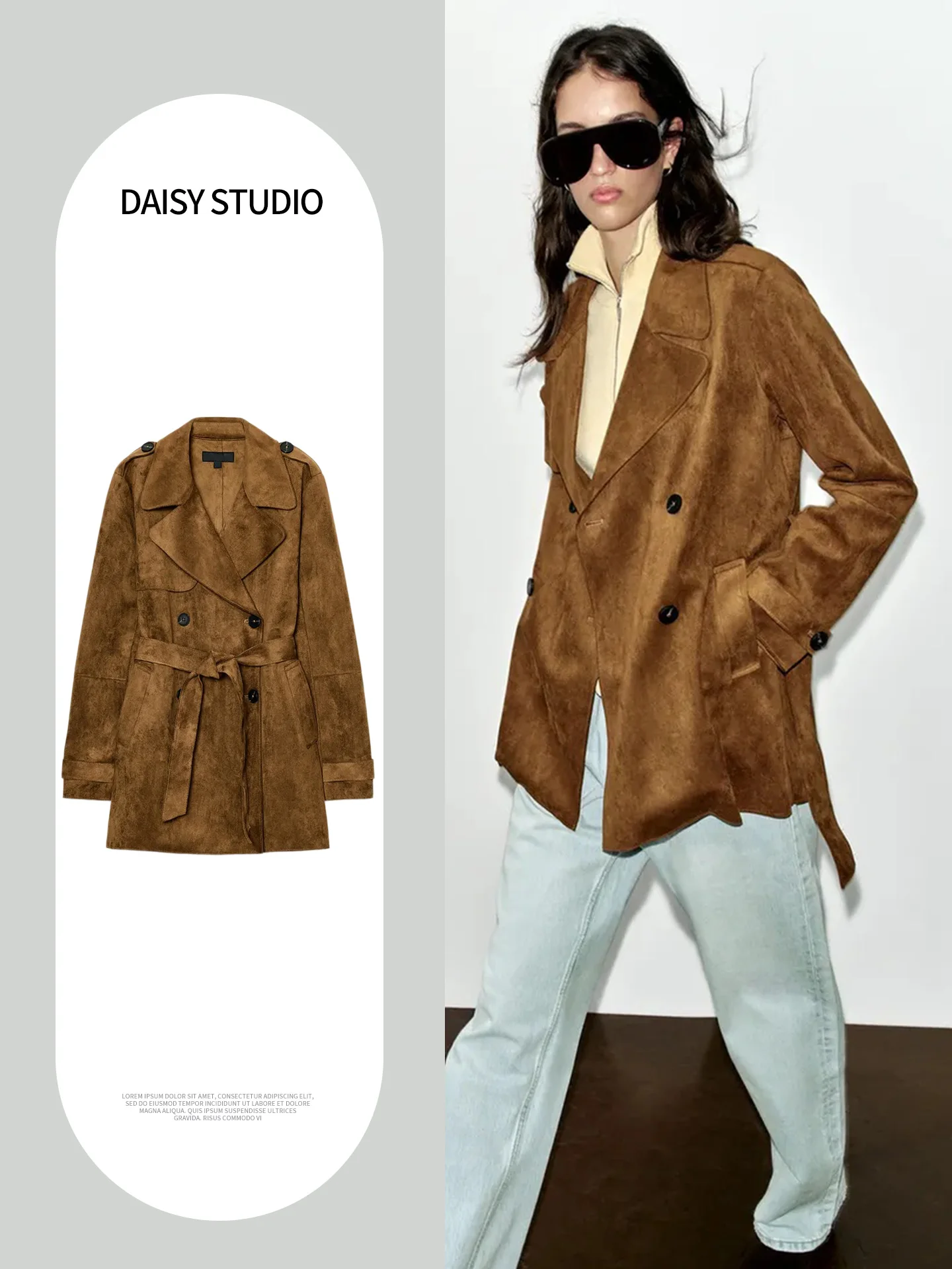 New Autumn Women's Long Sleeve Notch Collar Double Breasted Belted Windbreaker Jacket Regular Length Polyester Fiber 100%