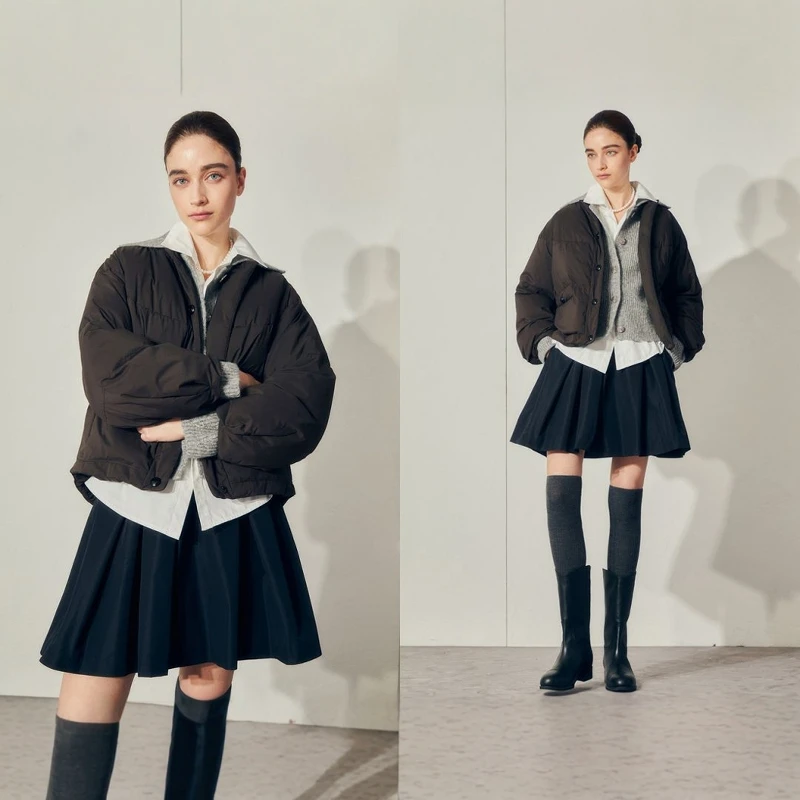 

Женская круглая куртка Ne Goose Down Thiened Loose Fit Pure Color ort Sle Commute Faion, нейлоновая ткань с одной пуговицей