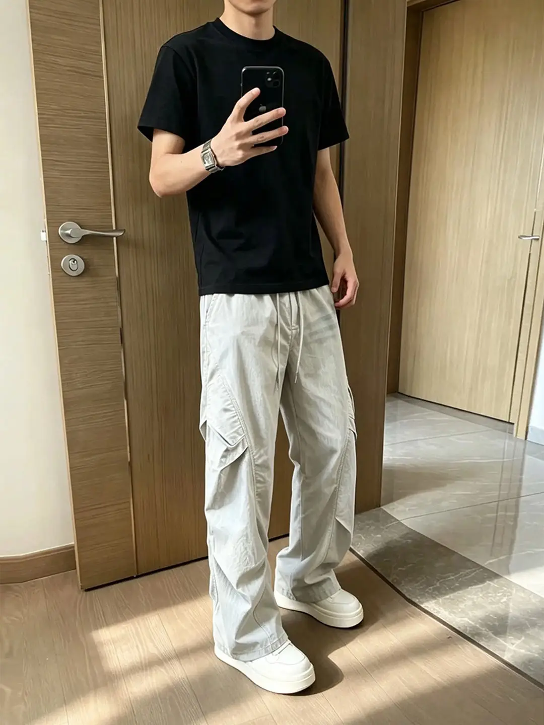Light Grey Quick Dry Work Trousers Men Summer Thin Ice Silk Casual Pants Straight Leg Sport Umbrella Soldier Loose Fit