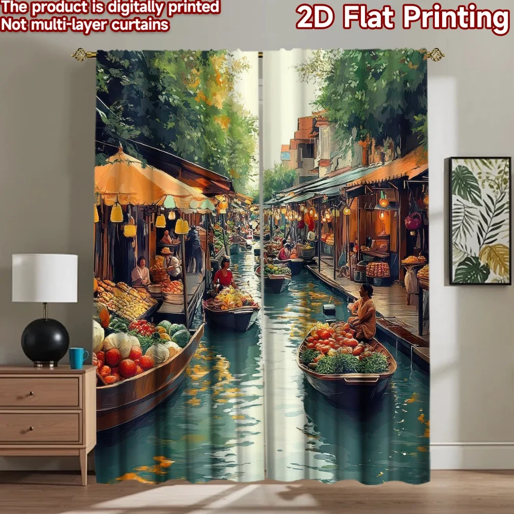 

1pc 2D flat Photography Backdrop Popular Tapestry Colorful Floating Market 100% Polyester Holiday Decorations Use for Art party