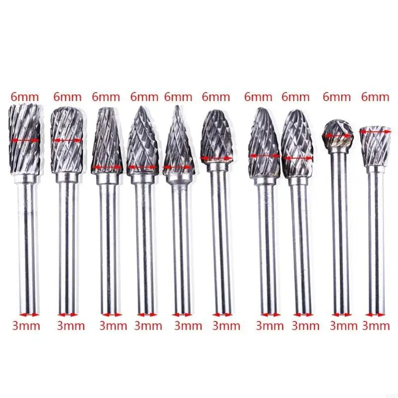 H58C 10 قطع مبرد دوار من الكربيد المعدني الصلب مصنوع من الفولاذ الصلب مناسب للتلميع والحفر على الخشب والمعادن في العديد من #5