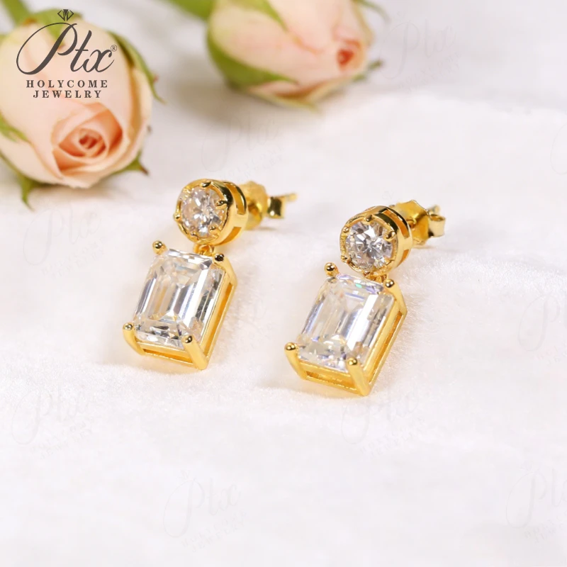 

Серьги-подвески с муассанитом, круглая огранка «изумруд», цвет D, чистота VVS1, серебро 925 пробы, подарок, проходят проверку на бриллиант, для женщин, классический шарм