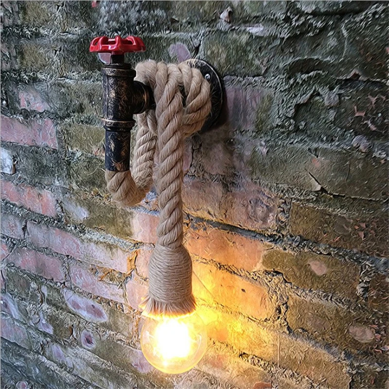 Iron Pipe Hemp Rope Wall Lamp American Industrial Loft Decorfor Kitchen Living Room Vintage Restaurant Bar Vanity Light Fixtures