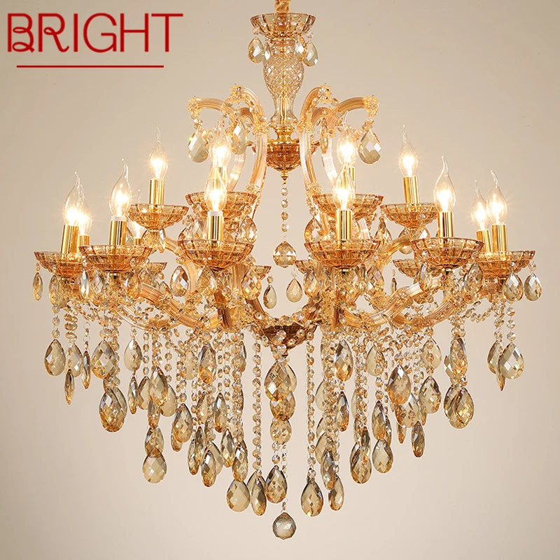 BRIGHT  LuxuriousCandle Pendent  Lamp European Style Crystal Lamp Art Living Room Restaurant Villa Staircase Duplex Building