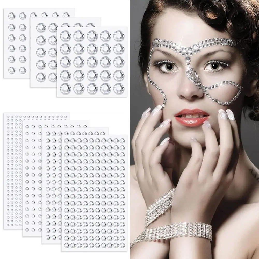 Fashion Face Rhinestone Crystal Stickers Shiny 3-12MM 3D Diamond Gems Decals Flatback Self Adhesive Eyebrow Eyeshadow Stickers