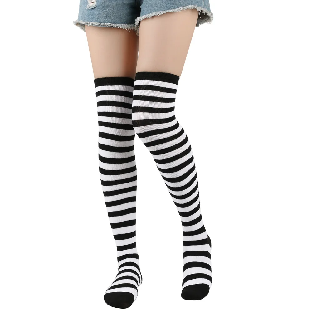 1 Set Women Girls Over Knee Long Stripe Printed Thigh High Cotton Socks Arm Sleeve Gothic Harajuku Gloves Sweet Cute Socks