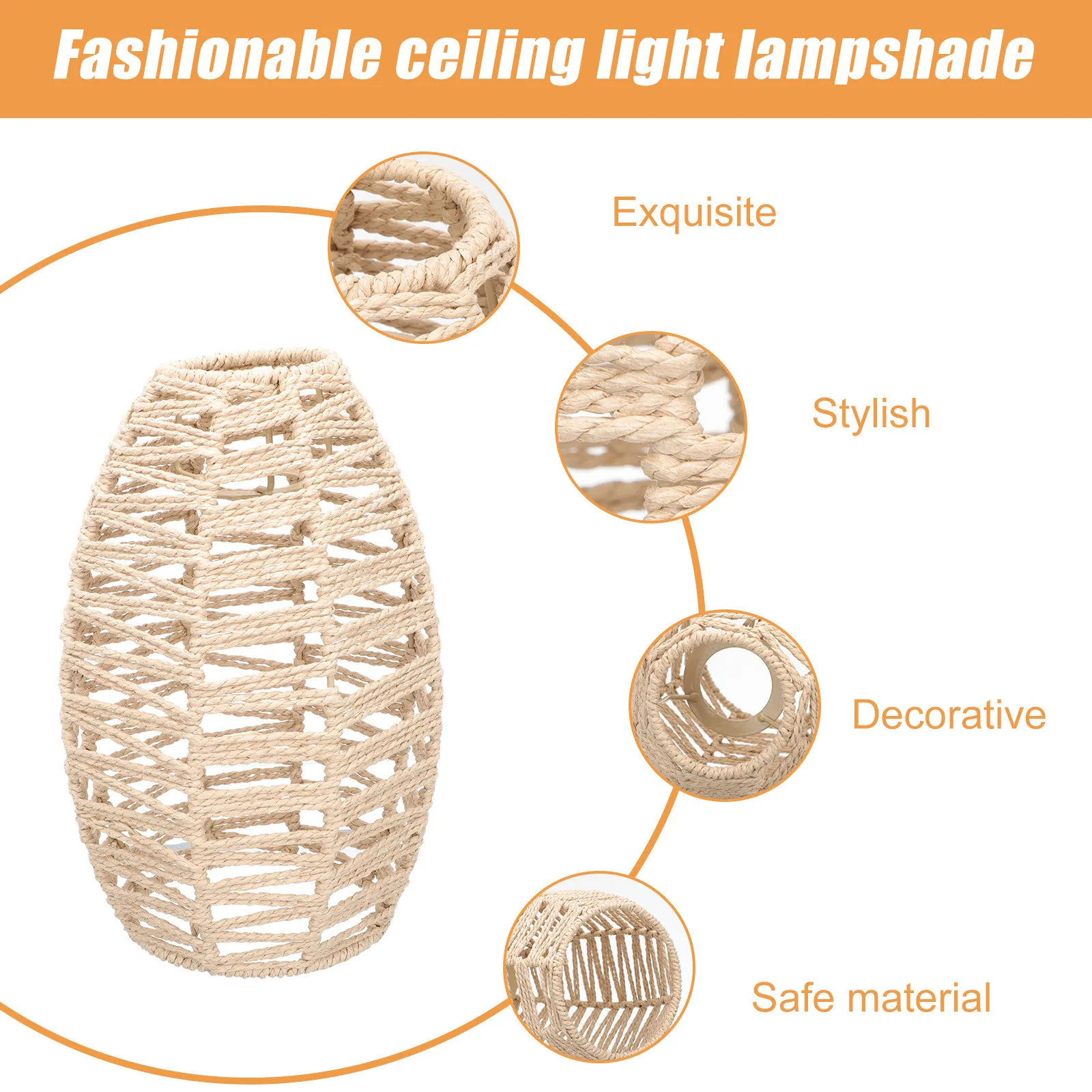 Exquisite Woven Lamp Cover Imitation Rattan Chandelier Lampshade Ceiling Light Shade Warm Atmosphere Decor for Bedroom Living
