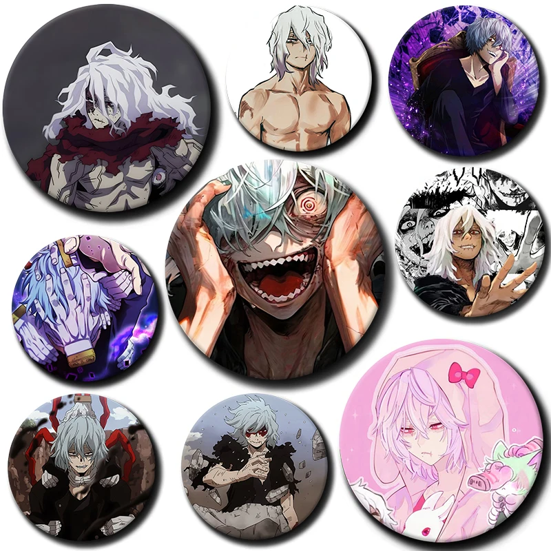 58mm Cartoon Character Tenko Shimura Soft Button Pin Tomura Shigaraki Brooch Creative Badge for Backpack Clothes Decoration Gift