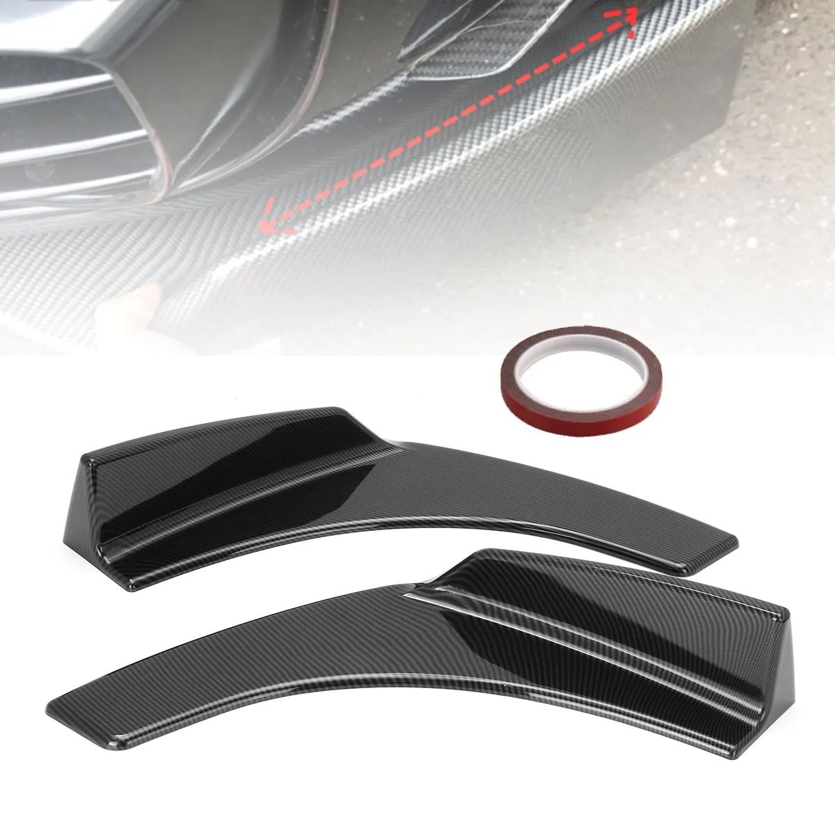 1 Pair Universal Car FRP Front Bumper Lip Spoiler Splitters Winglets Flaps Cup Wings Carbon Fiber