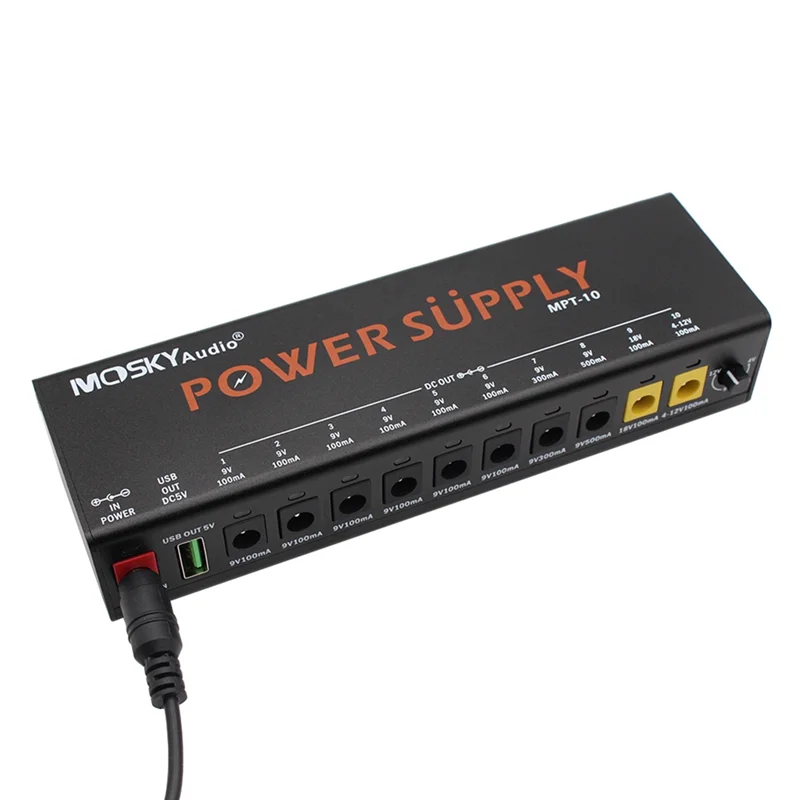 

Hot Sale MOSKYAUDIO MPT-10 Guitar POWER SUPPLY 10 Isolated DC Outputs/ 4-12V USB Output For 9V 12V 18V Guitar Effect Pedal