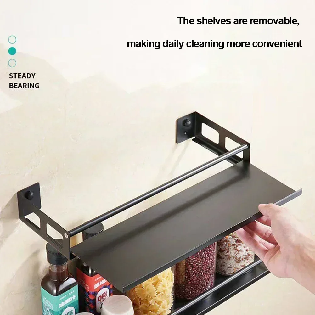 Kitchen Stainless Steel Wall Mounted Spice Jar Rack Organizer For Cabinet Door, Condiment Seasoning Hanging Shelf For Home