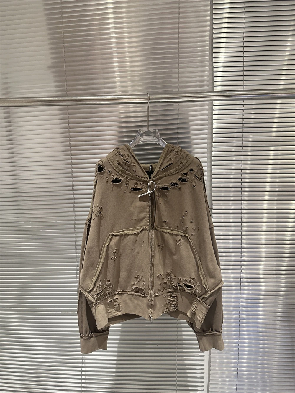 Brown Destroy The Hole Washed Hoodie Hooded Men Women Best Quality Oversize Heavy Fabric Vintage Coats Pullover