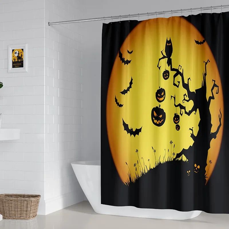 2022 Halloween new shower curtain household toilet partition waterproof  pumpkin    with hook