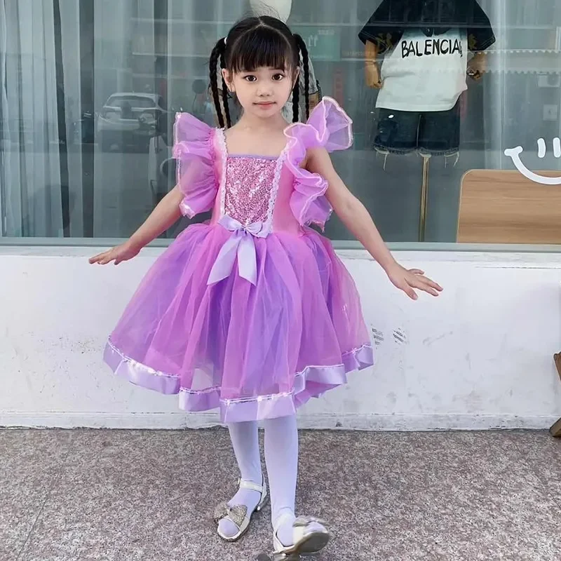 Cosplay Tulle Dress for Girls Princess Costume Dress for Girls' Dance Performance Glittery Tulle Skirt for Children's Day Event