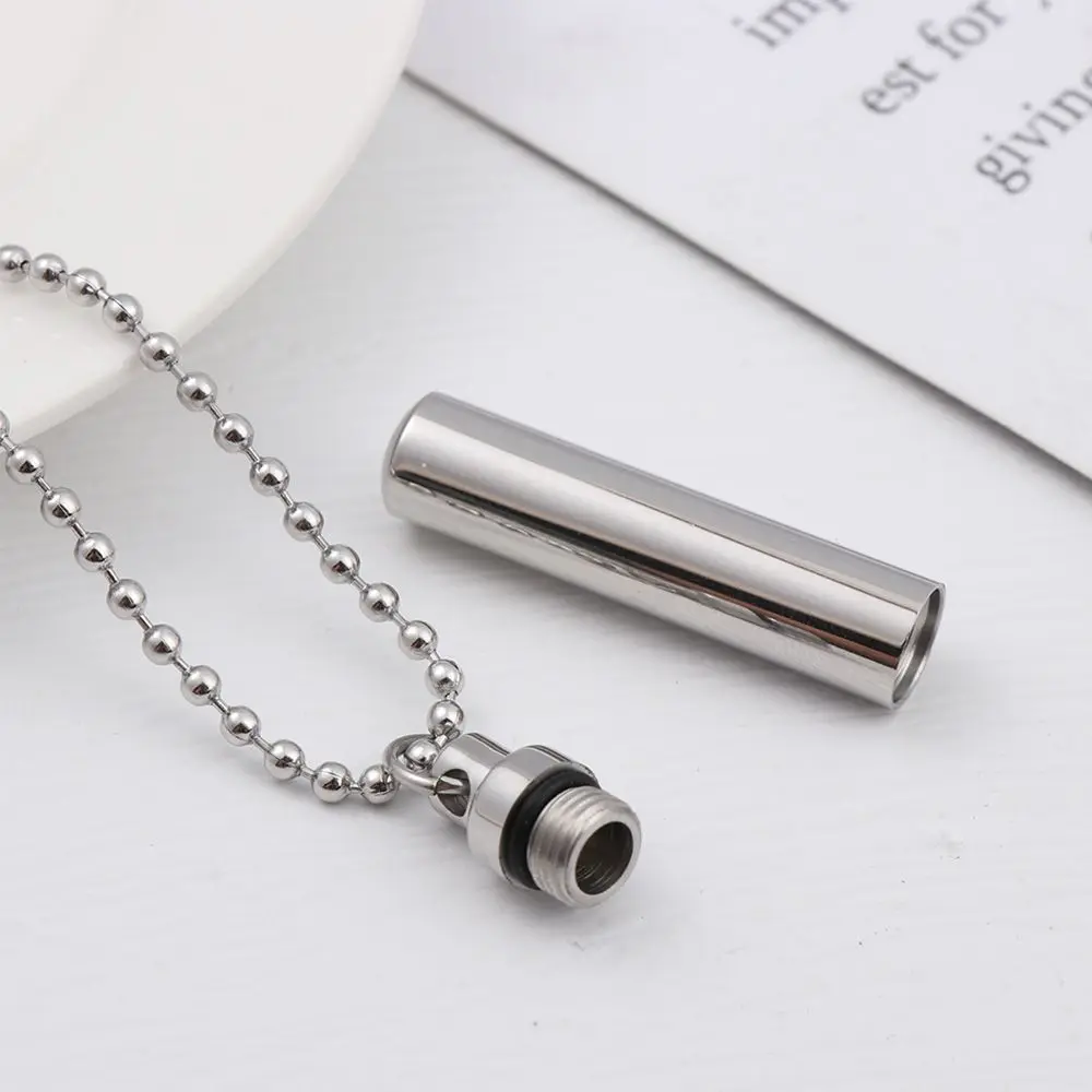 Capsule Shape Beads Chain Memorial Gift Stainless Steel Openable Cylindrical Tube Perfume Vial Pendant Wishing Bottle Jewelry