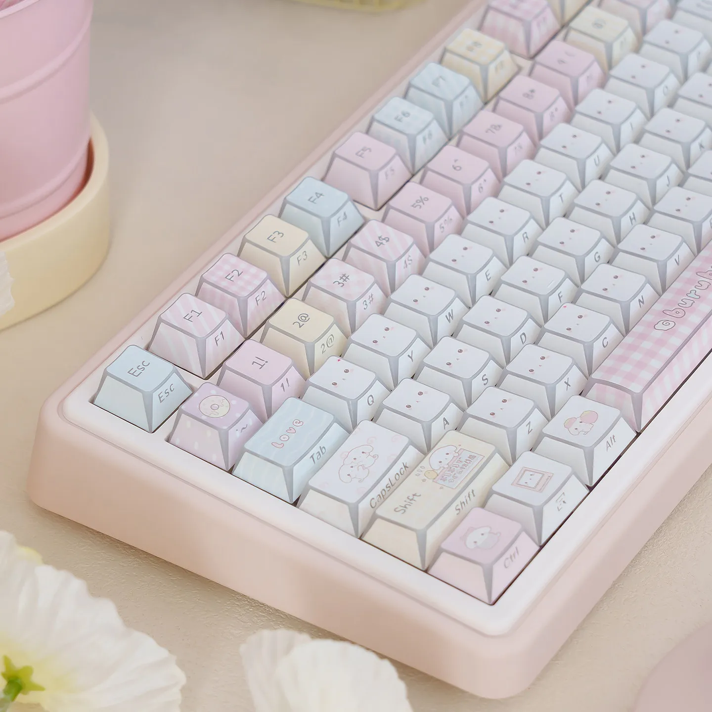 MAIMOOO Plush Puppy Shadow Keycap Cherry Profile PBT Custom Side Engraved Cute Blue Pink Keycaps for MX Mechanical Keyboard