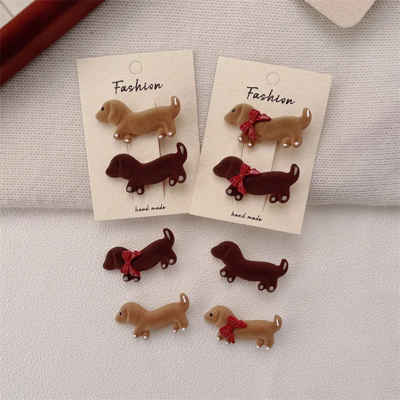 

Velvet Bow Puppy Hairpin Duckbill Clip Cute Girl Broken Hair Bangs Clip Edge Clip Hair Accessories Wholesale